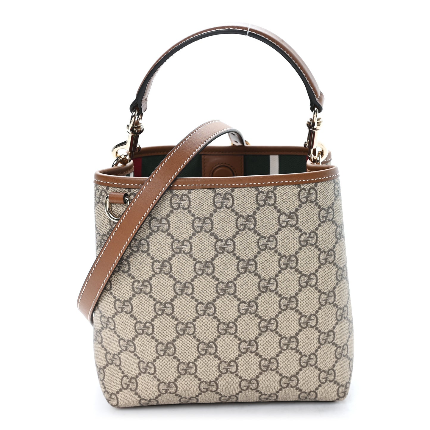GG Supreme Monogram Emblem Mini Bucket Bag Beige Dark Brown