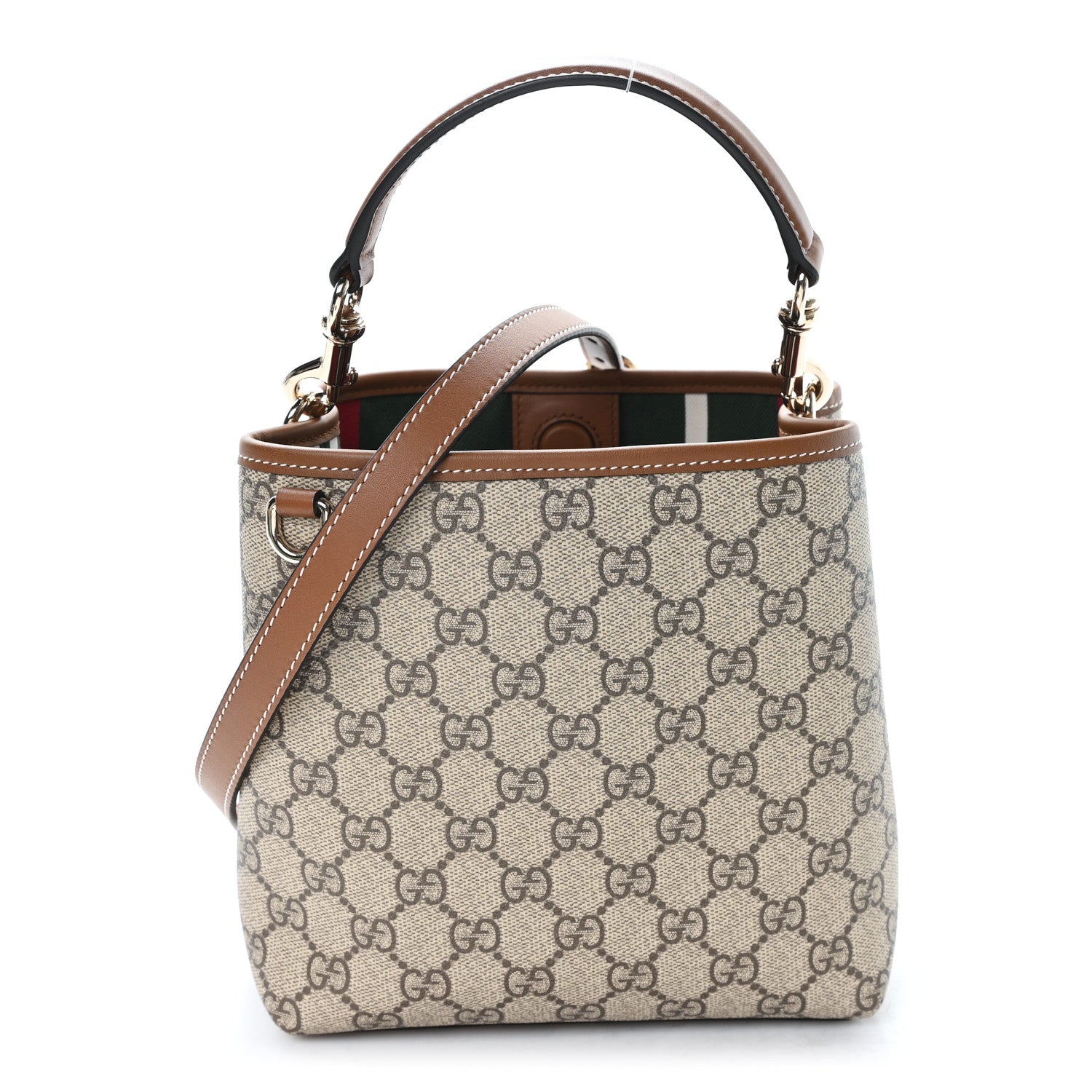 Gucci GG Supreme Monogram Emblem Mini Bucket Bag Beige Dark Brown 1 of 10