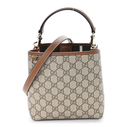 Gucci GG Supreme Monogram Emblem Mini Bucket Bag Beige Dark Brown 1 of 10