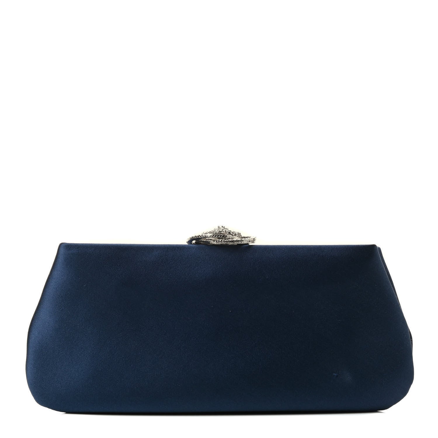 Chanel Satin Crystal Camellia Evening Frame Clutch Dark Navy Blue 1 of 8