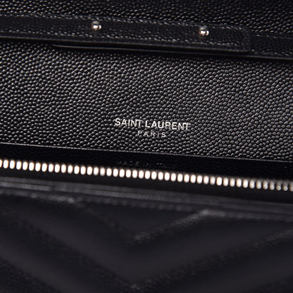 Saint Laurent Grain De Poudre Matelasse Chevron Monogram Chain Wallet Black 6 of 8
