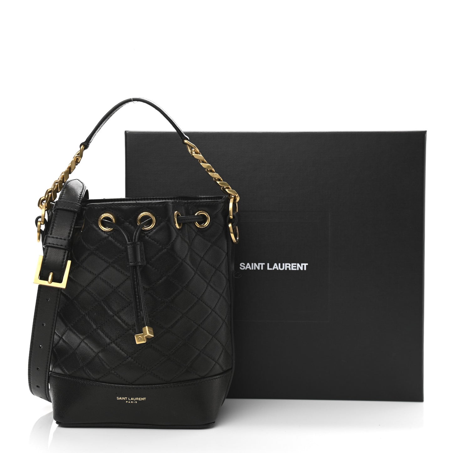 Lambskin Quilted Small Emmanuelle Bucket Bag Black