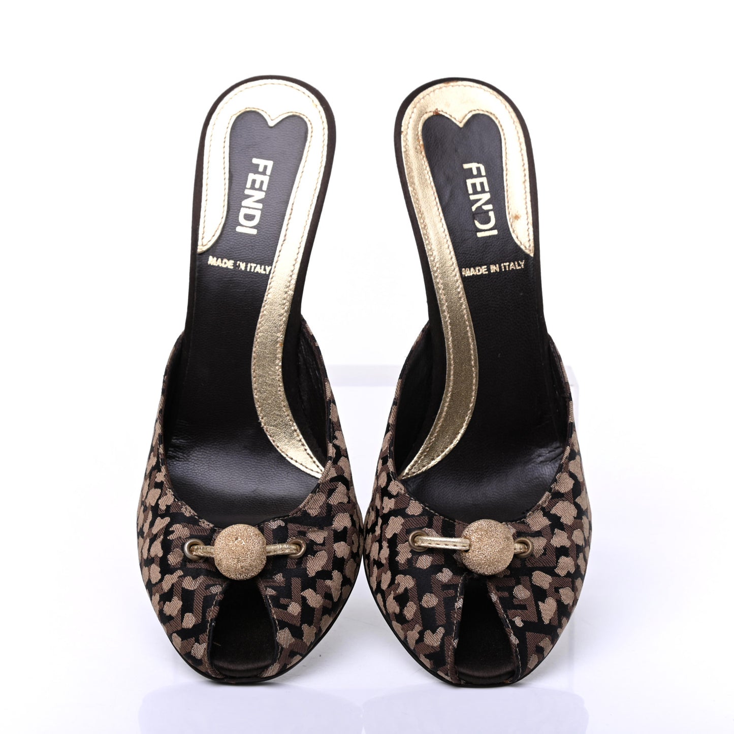 Fabric FF Wedge Mules 36 Black Brown