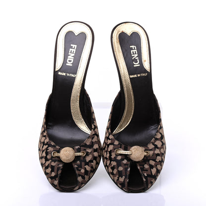 Fendi Fabric FF Wedge Mules 36 Black Brown 5 of 14