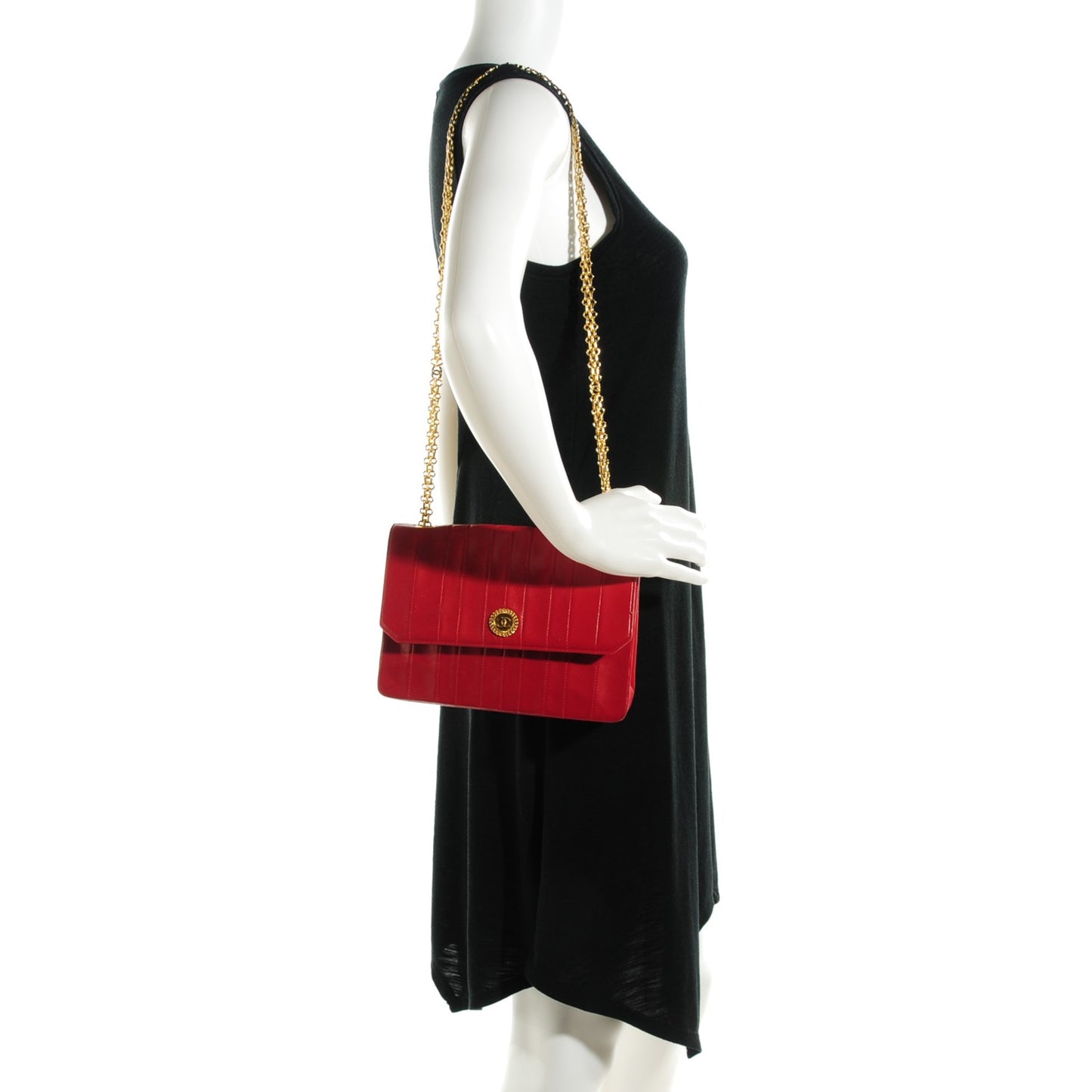 Lambskin Vertical Quilted Small Medallion Single Flap Red