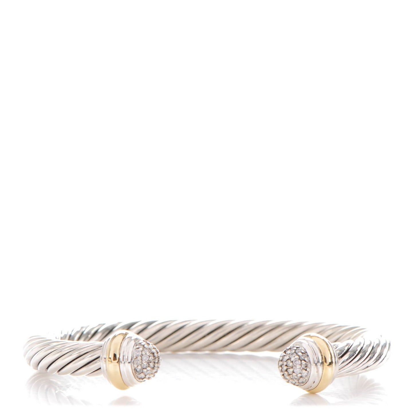Sterling Silver 18K Yellow Gold Diamond Pave 7mm Cable Classics Bracelet