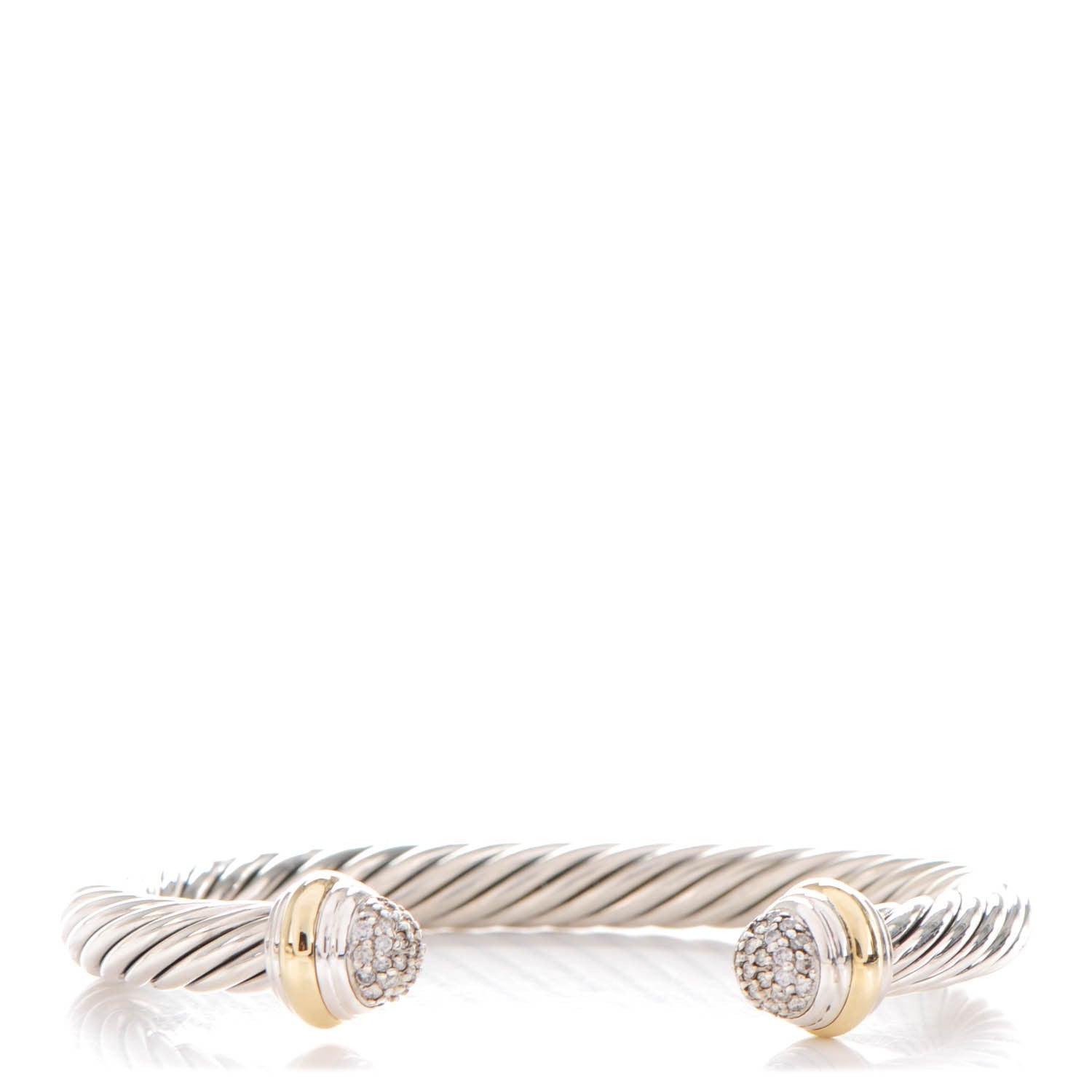 David Yurman Sterling Silver 18K Yellow Gold Diamond Pave 7mm Cable Classics Bracelet 1 of 5
