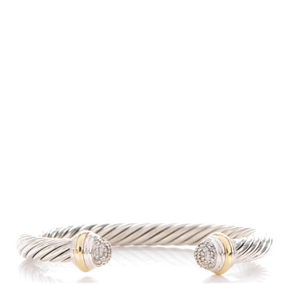 David Yurman Sterling Silver 18K Yellow Gold Diamond Pave 7mm Cable Classics Bracelet 1 of 5