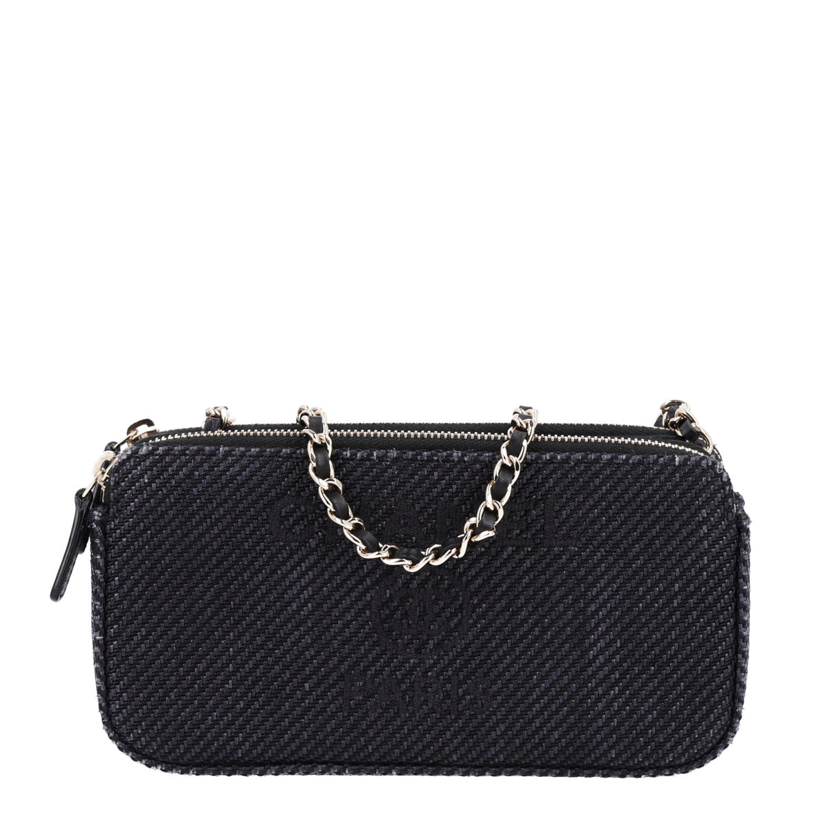 Chanel Lurex Straw Small Deauville Clutch With Chain Black 1 of 11