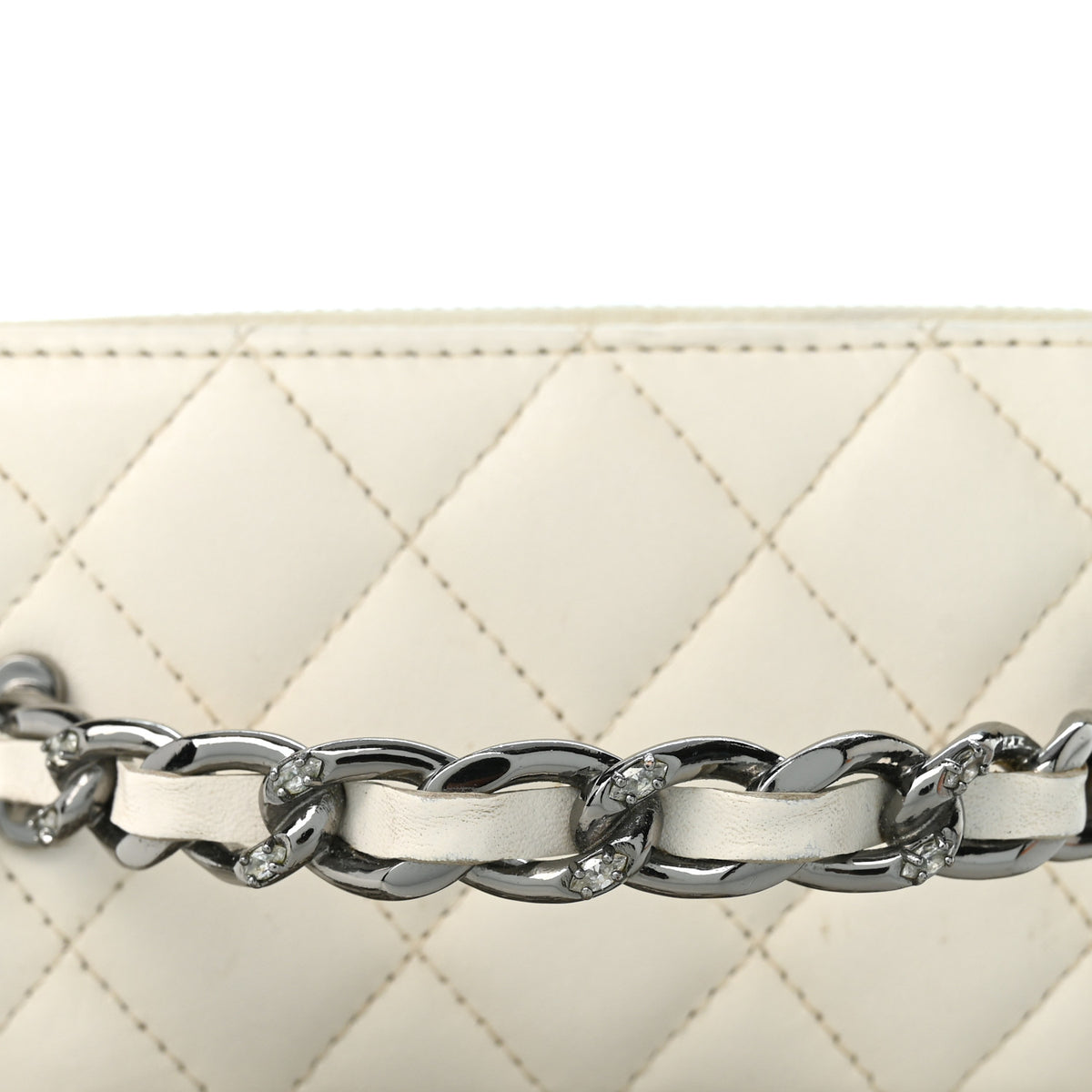 Chanel Lambskin Quilted Crystal Links Top Handle Vanity Case With Chain White 12 of 12