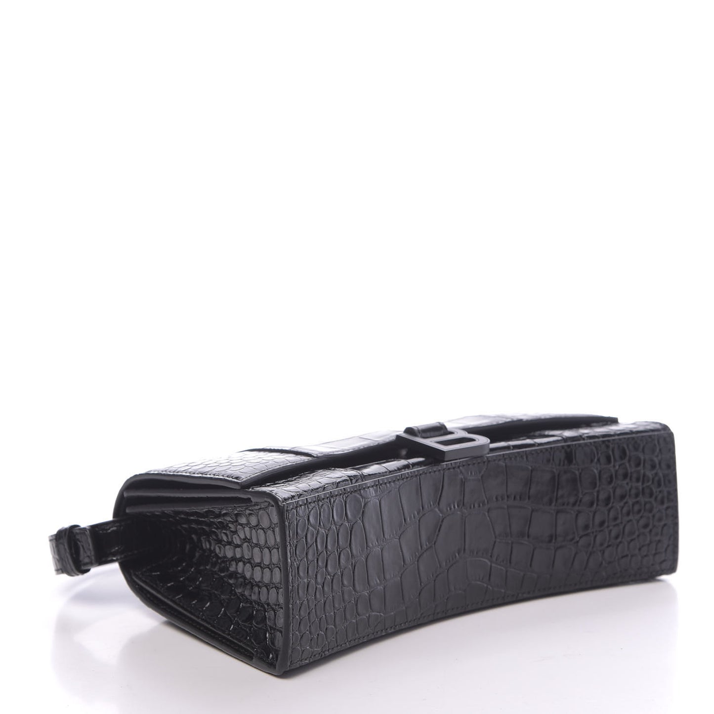 Shiny Calfskin Monochrome Crocodile Embossed Small Hourglass Sling Shoulder Bag Black