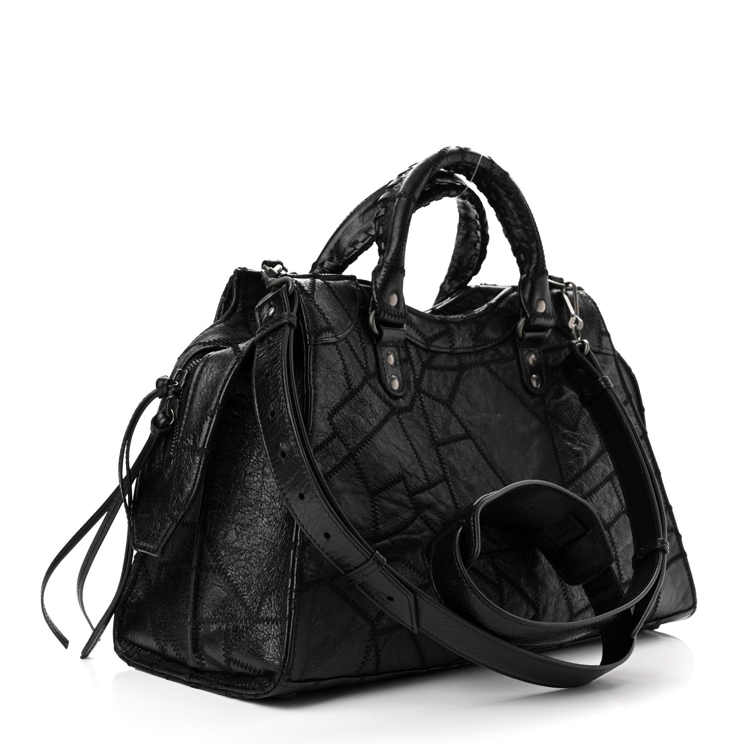 Balenciaga Calfskin Patchwork Stitched Neo Classic Silver Hardware City Black 3 of 10