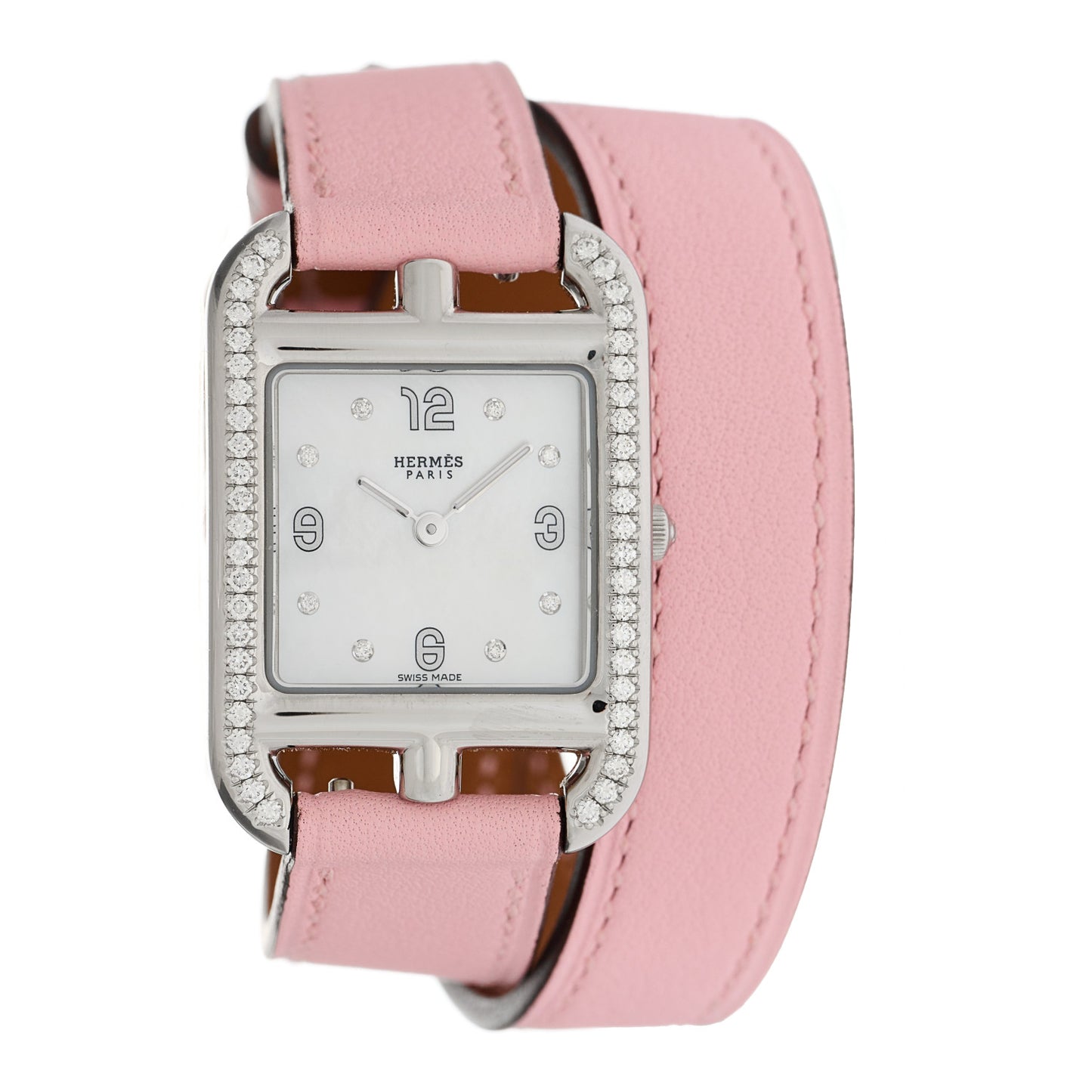 Stainless Steel Swift Diamond Bezel Mother of Pearl 23mm Cape Cod Double Tour Quartz Watch Rose Sakura