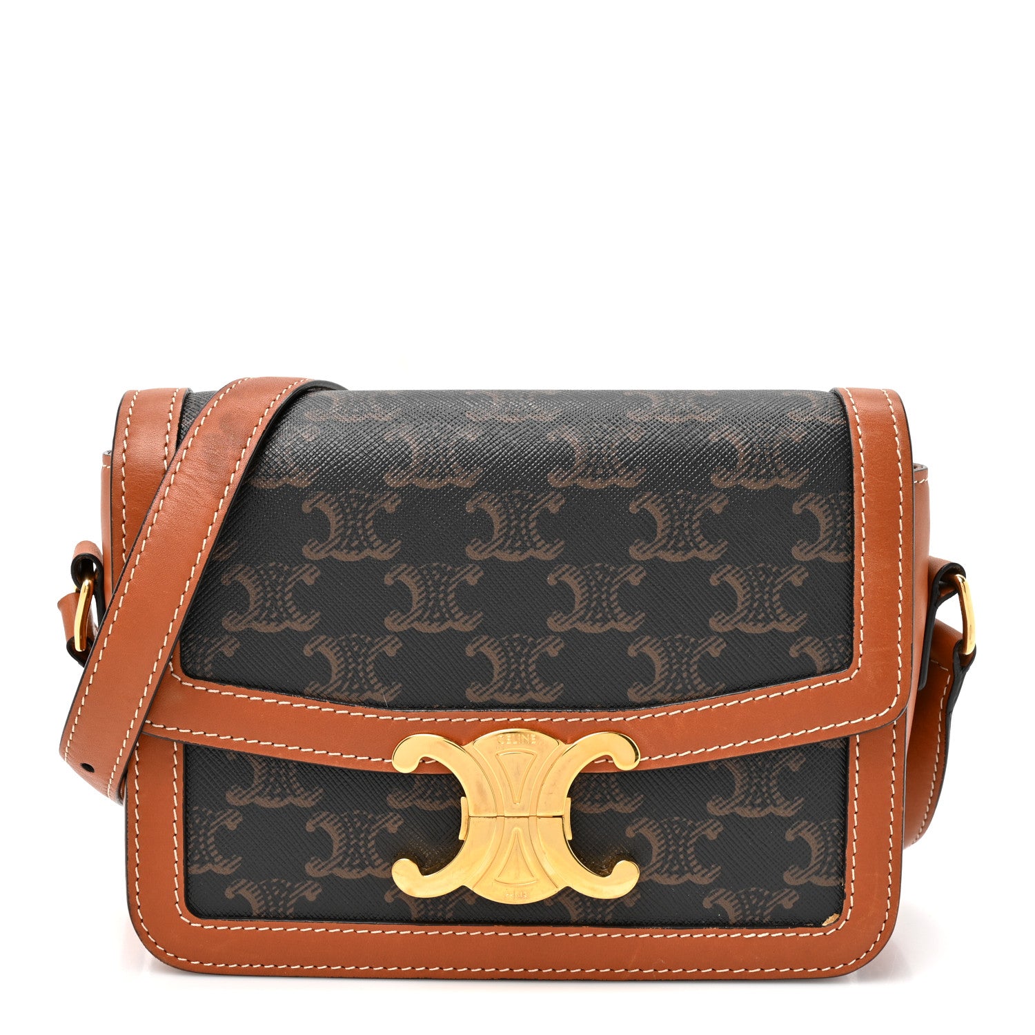 Celine Calfskin Triomphe Canvas Teen Triomphe Bag Tan 1 of 13