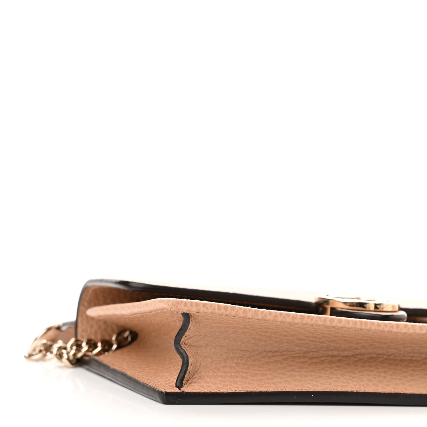 Dollar Calfskin Interlocking G Chain Wallet Camelia