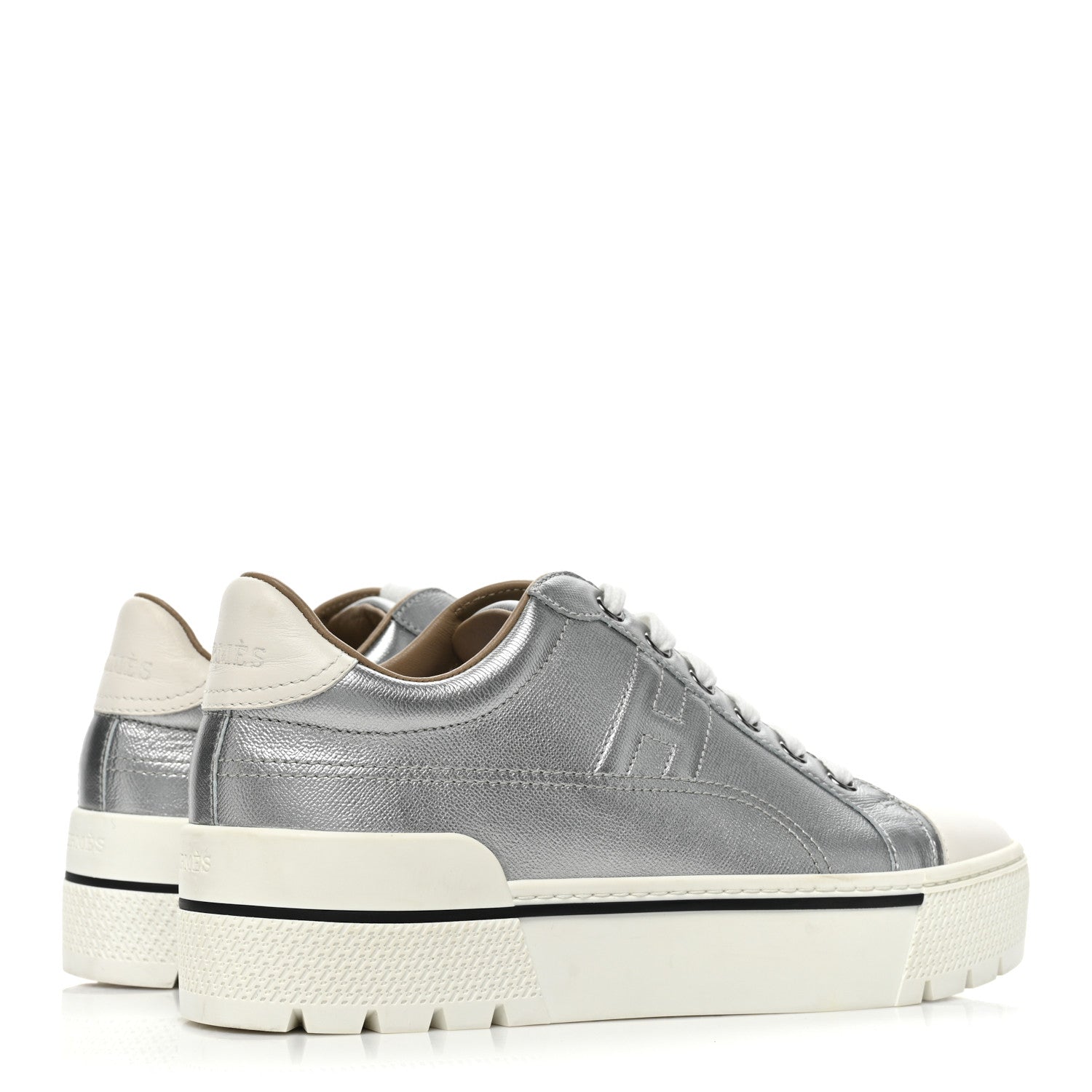 Hermes Metallic Epsom Womens Voltage Sneakers 37.5 Gris Argente Vieilli White 6 of 12
