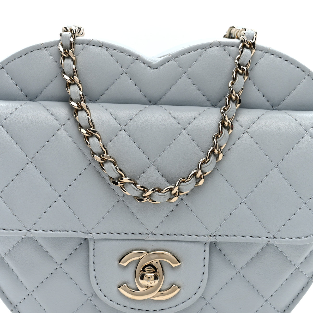 Lambskin Quilted Large CC In Love Heart Bag Light Blue