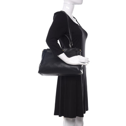 Fendi Goatskin Zucca Medium Peekaboo Iconic Satchel Black Tobacco 2 of 10