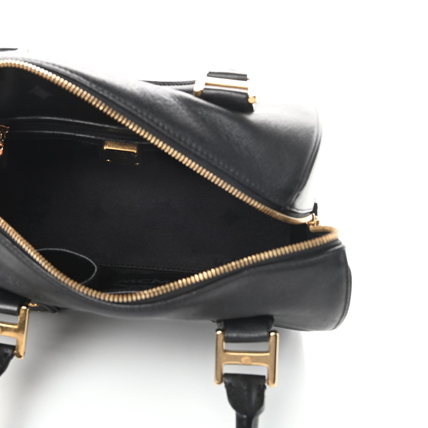 Grained Calfskin Studded Boston Bag Black