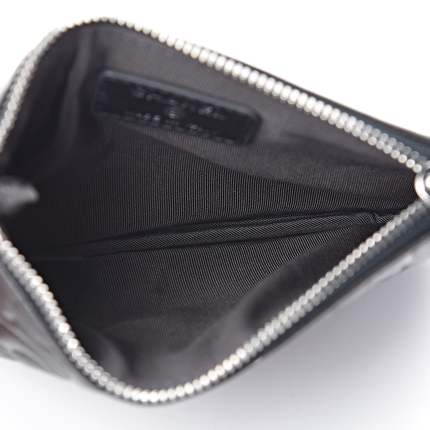 Goatskin Camellia Embossed Cosmetic Pouch Anthracite