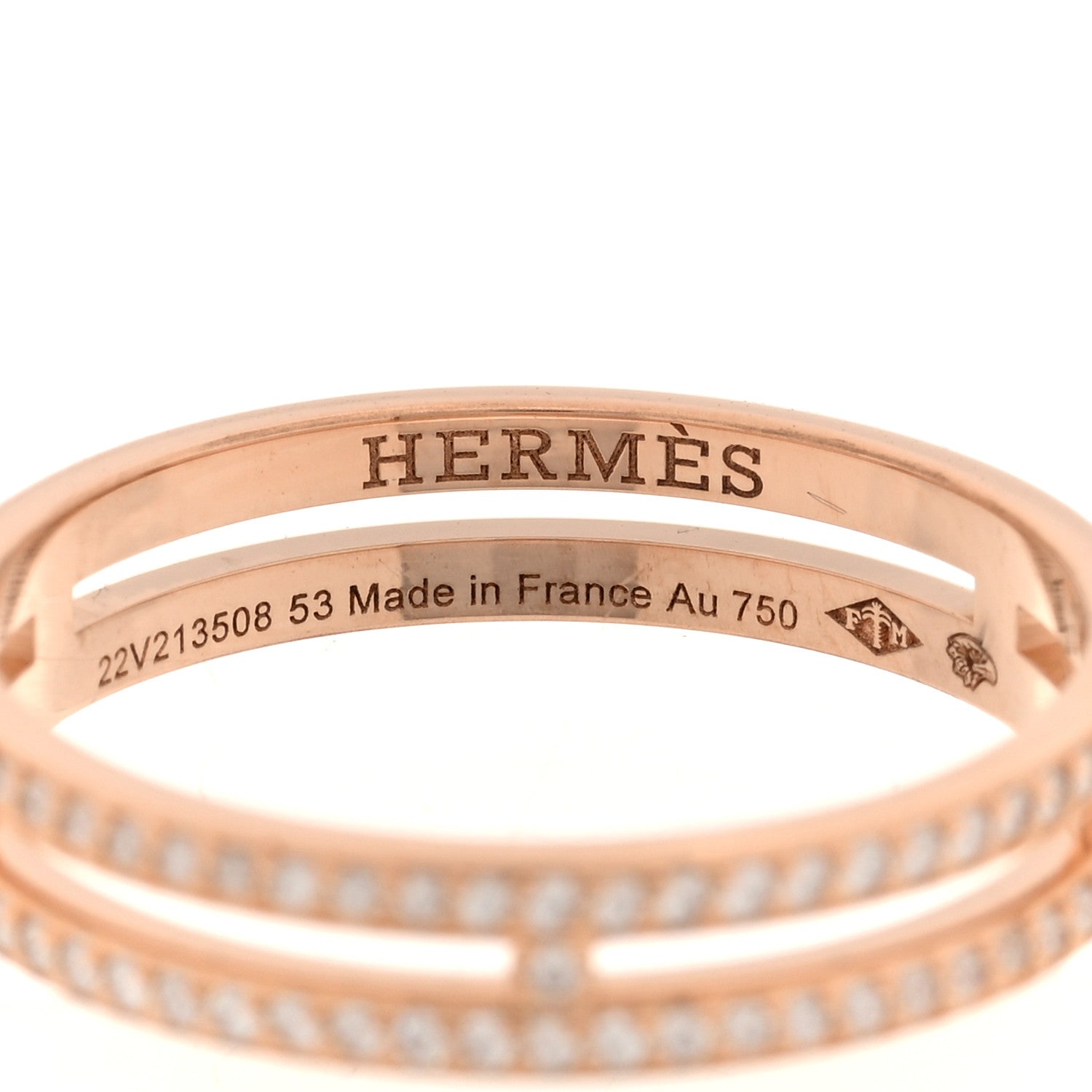 Hermes 18K Rose Gold Diamond Ariane Wedding Band Ring 53 6.5 4 of 5