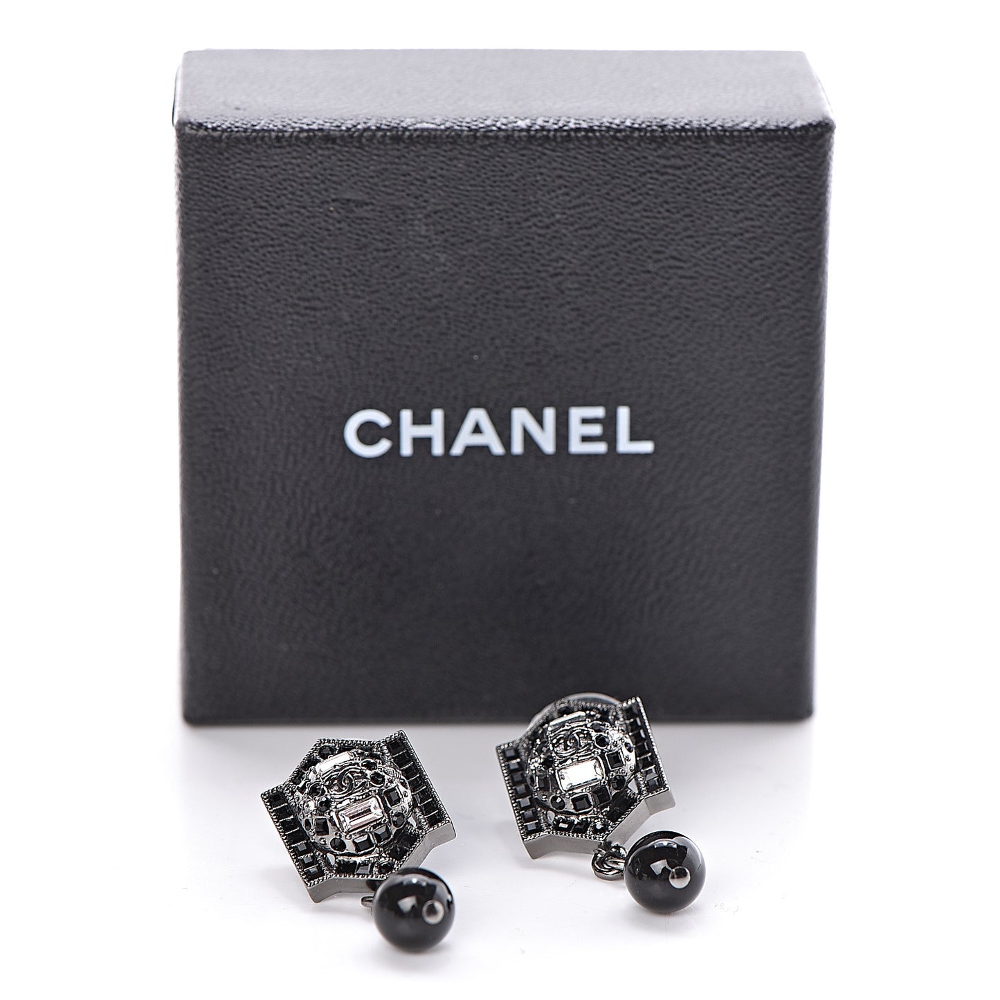Crystal Bead CC Drop Earrings Black