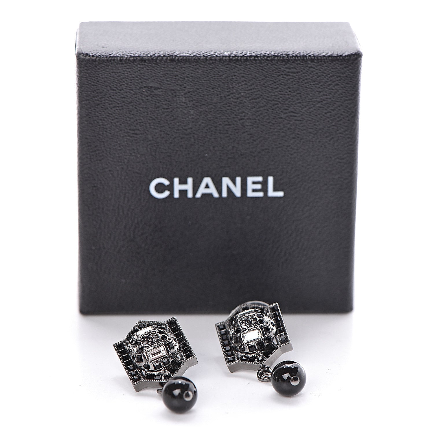 Chanel Crystal Bead CC Drop Earrings Black 5 of 5