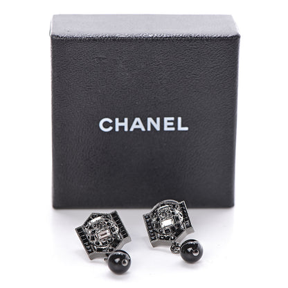 Chanel Crystal Bead CC Drop Earrings Black 5 of 5