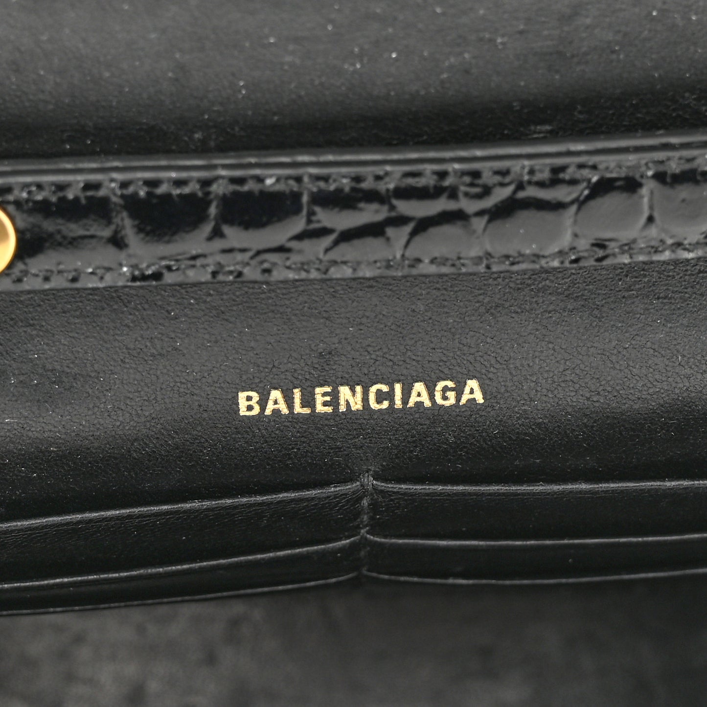 Shiny Calfskin Crocodile Embossed Hourglass Chain Bag Black