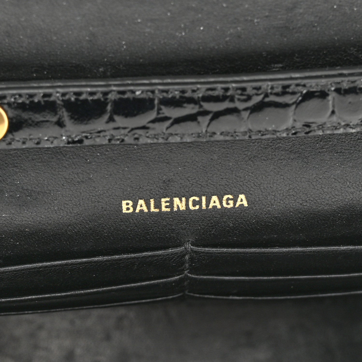 Balenciaga Shiny Calfskin Crocodile Embossed Hourglass Chain Bag Black 6 of 11