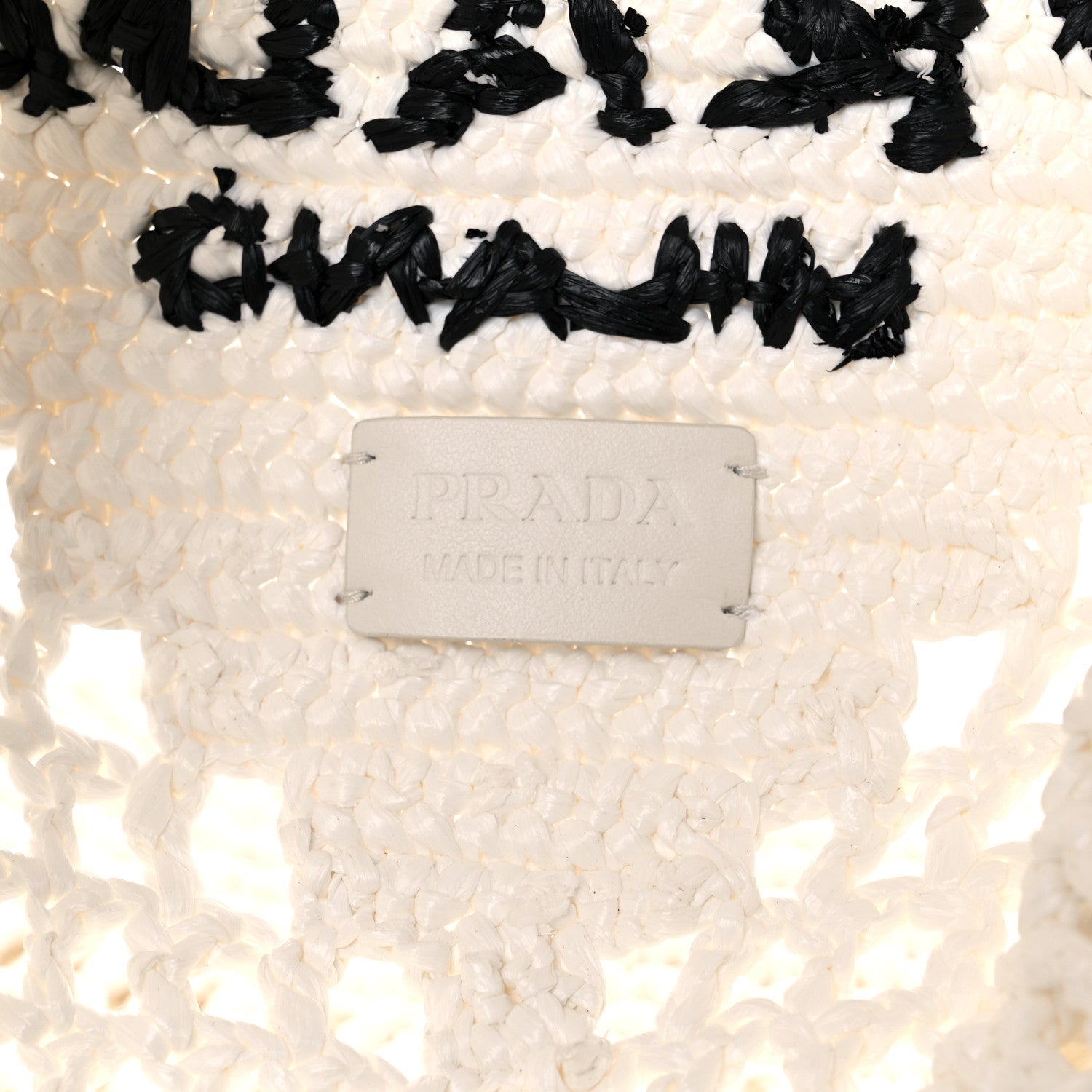 Prada Yarn Raffia Effect Crochet Logo Embroidered Shopping Tote Bag White 6 of 10
