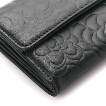 Chanel Lambskin Camellia Embossed Large Flap Wallet Black 11 of 13