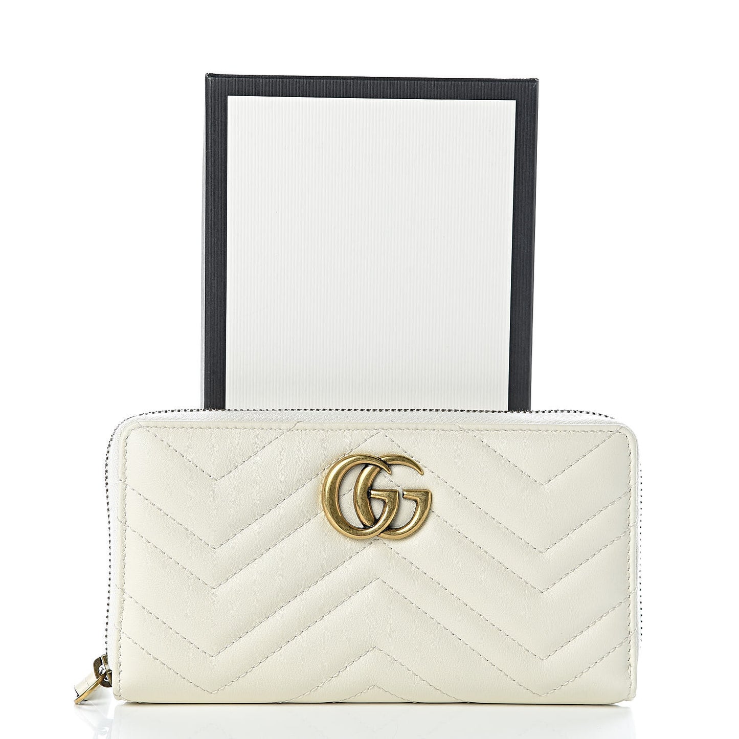 Calfskin Matelasse GG Marmont Zip Around Wallet White