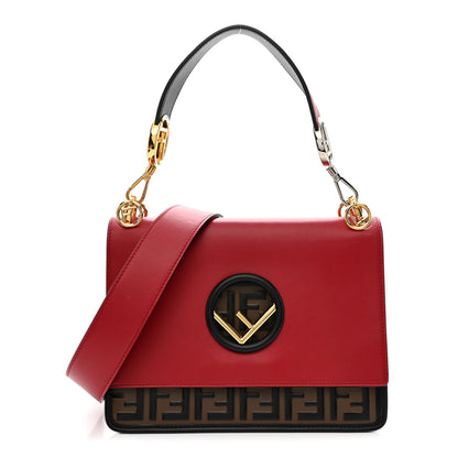 Fendi Vitello Century F is Fendi Bi-Color FF 1974 Embossed Kan I Shoulder Bag Fragola Maya Black 1 of 12