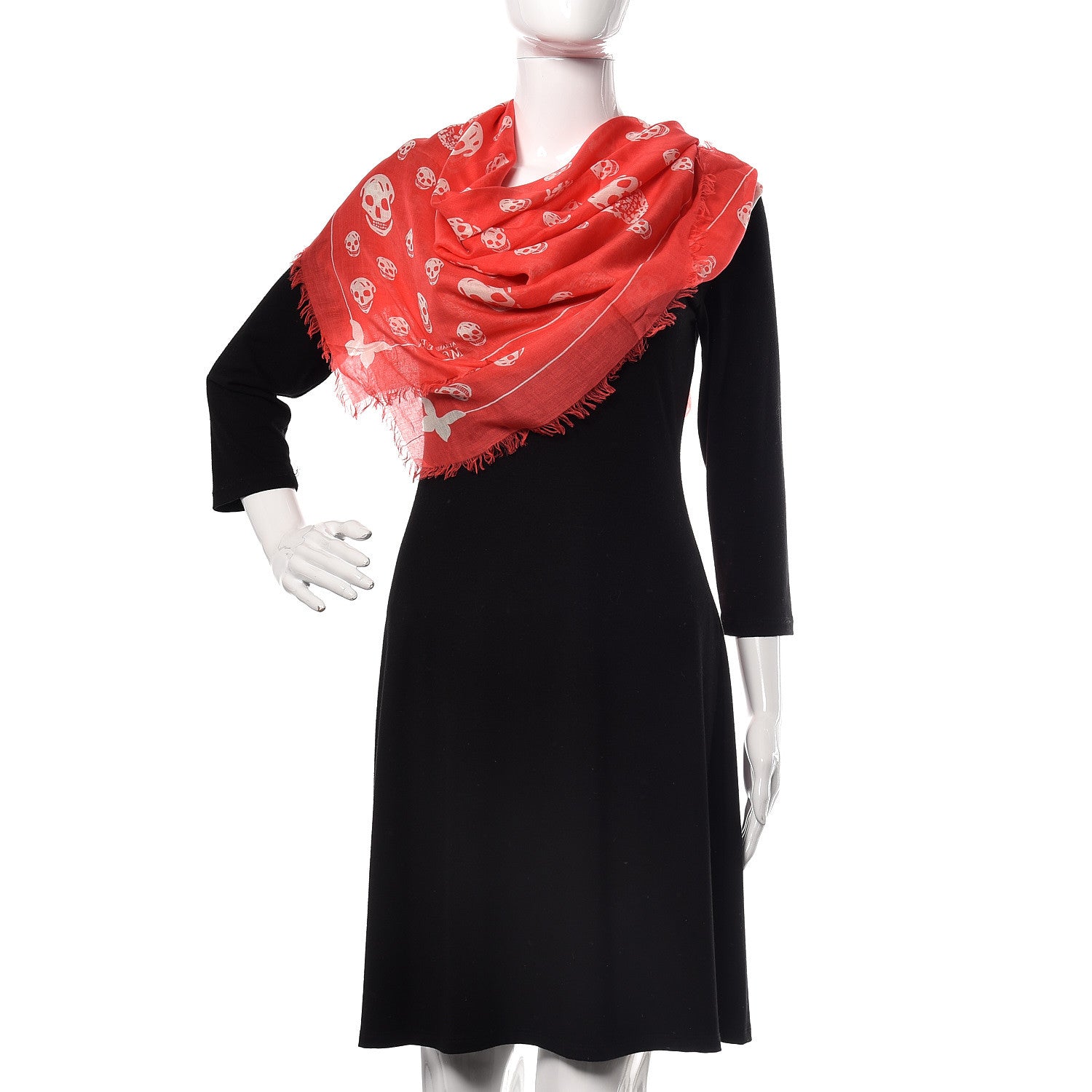 Alexander McQueen Modal Silk Butterfly Skull Scarf Coral 2 of 6