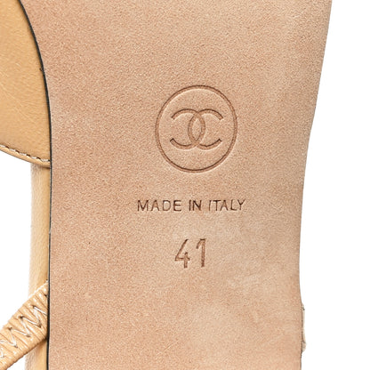 Chanel Goatskin Grosgrain Cap Toe CC Slingback Pumps 41 Beige Black 8 of 8