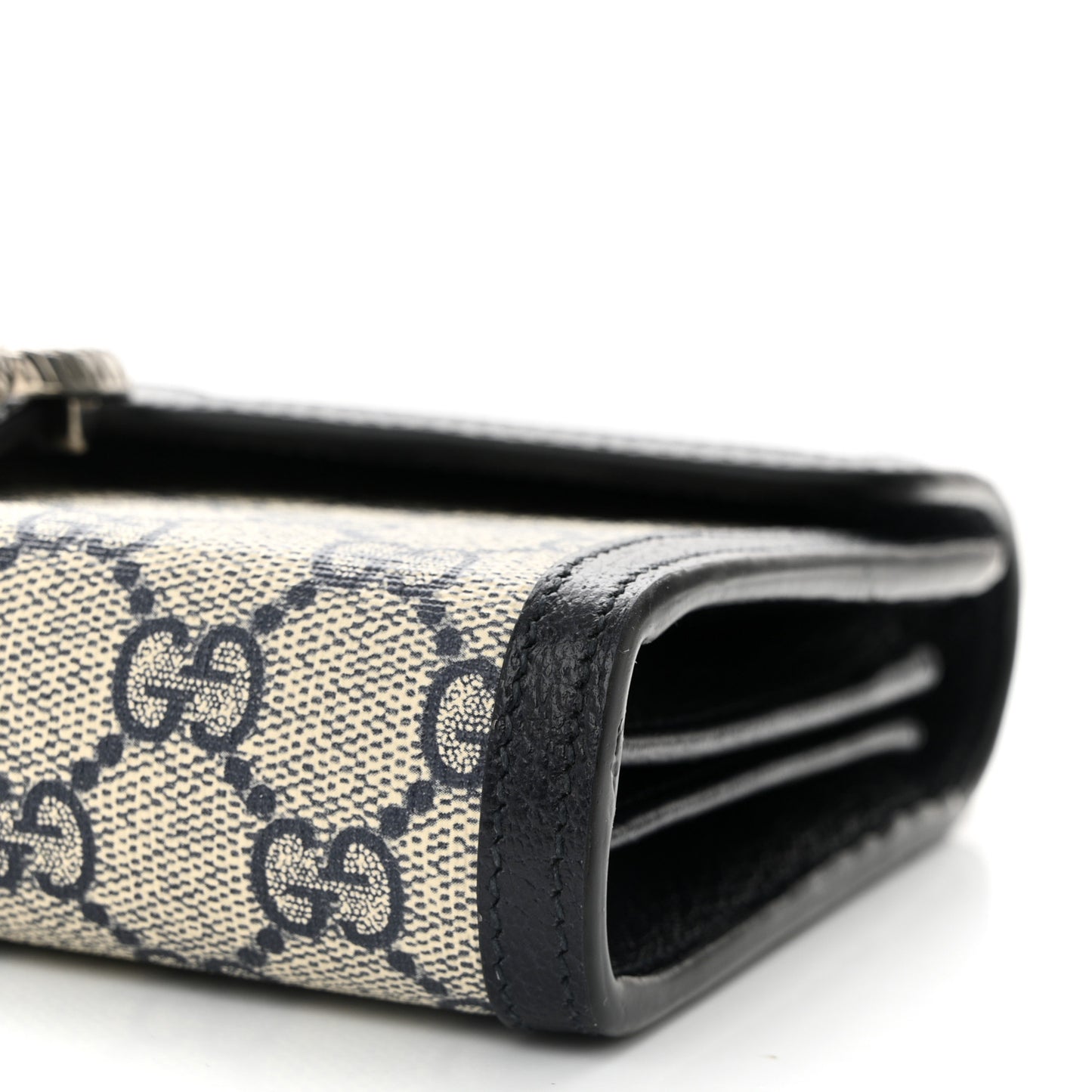 GG Supreme Monogram Textured Dollar Calfskin Mini Dionysus Chain Wallet Beige Blue