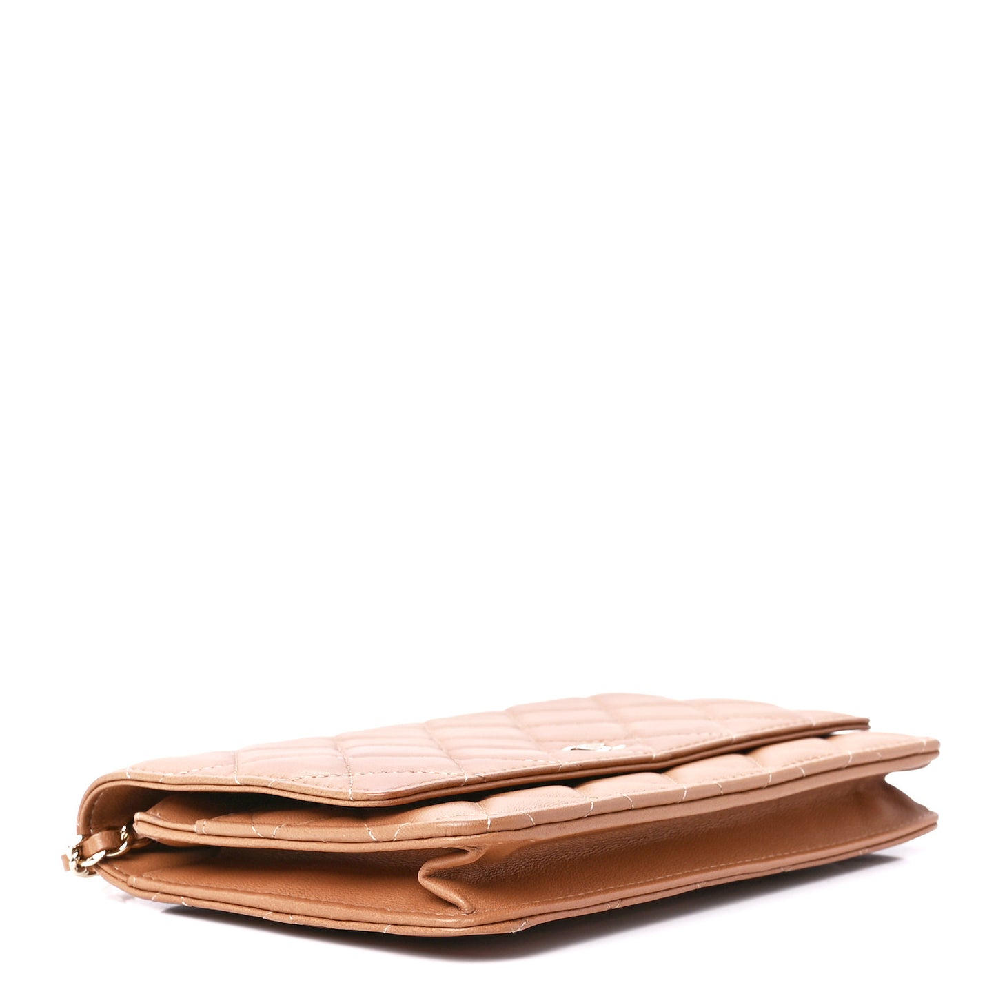 Lambskin Quilted Wallet On Chain WOC Dark Beige