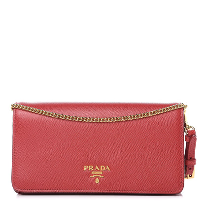 Prada Saffiano Metal Phone Wristlet Crossbody Wallet Fuoco 1 of 9