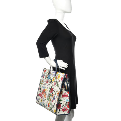 Gucci Canvas Large Flora Tote Navy Multicolor 2 of 10