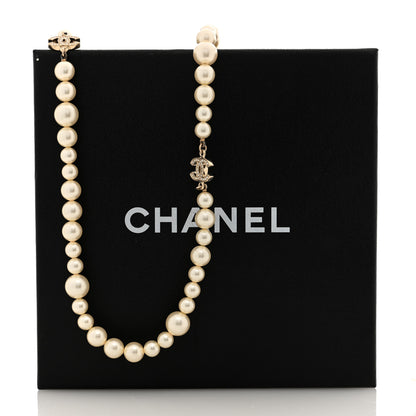 Chanel Graduated Pearl Crystal CC Long Necklace Light Gold 5 of 5