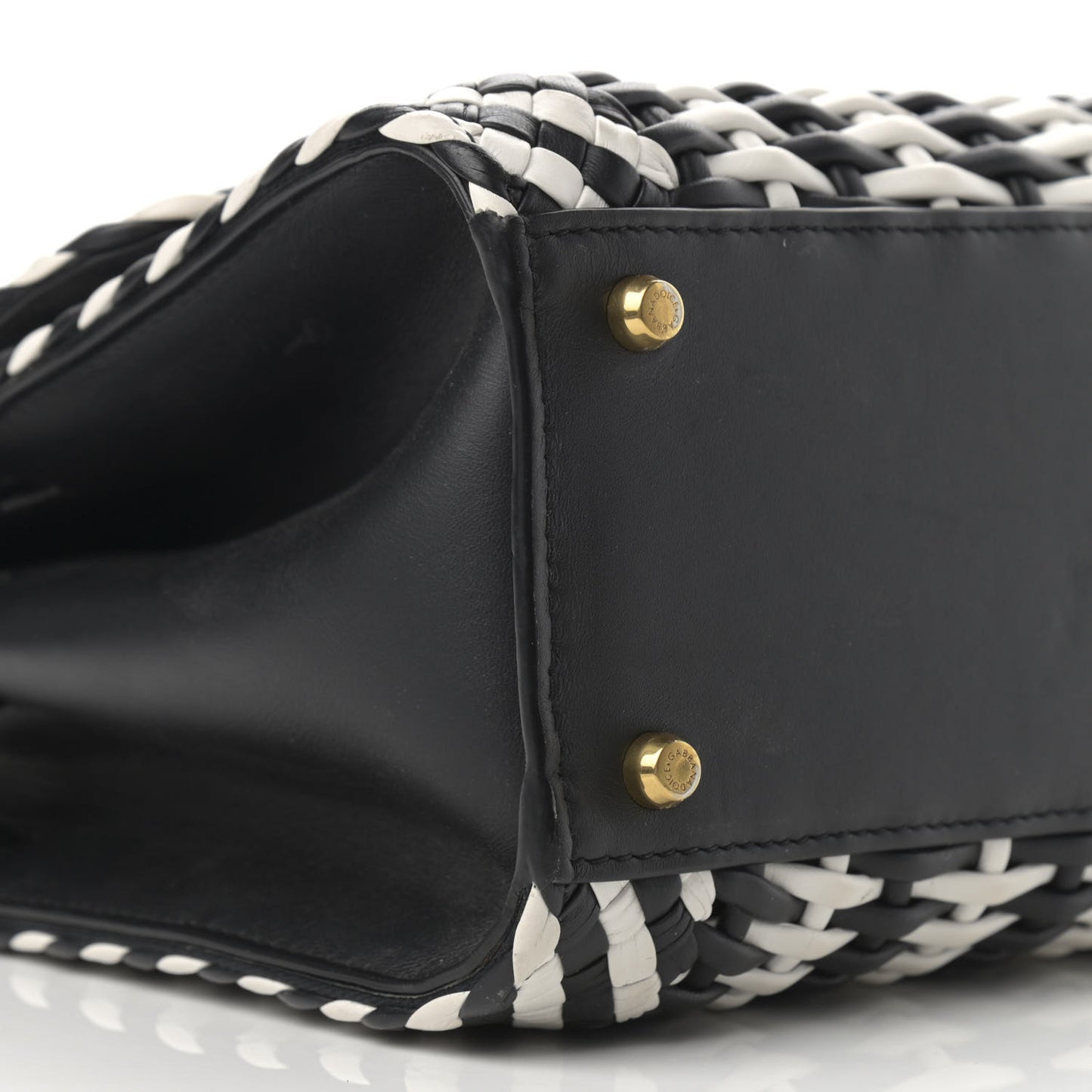 Calfskin Woven Medium Sicily 58 Satchel Black White