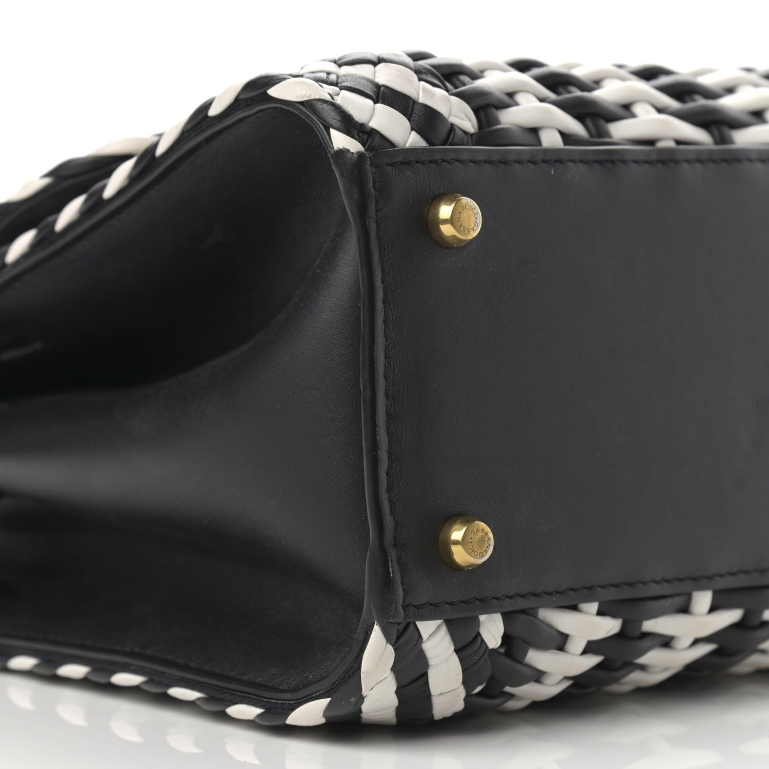 Dolce & Gabbana Calfskin Woven Medium Sicily 58 Satchel Black White 10 of 14