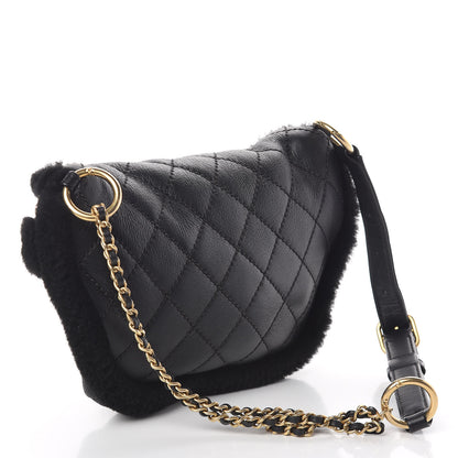 Chanel Calfskin Fur Quilted Waist Bag Fanny Pack Black 3 of 10