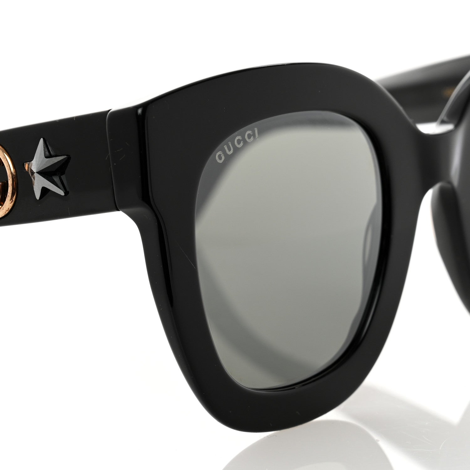 Gucci Acetate Crystal Star Round Frame Sunglasses GG0208S Black 9 of 10