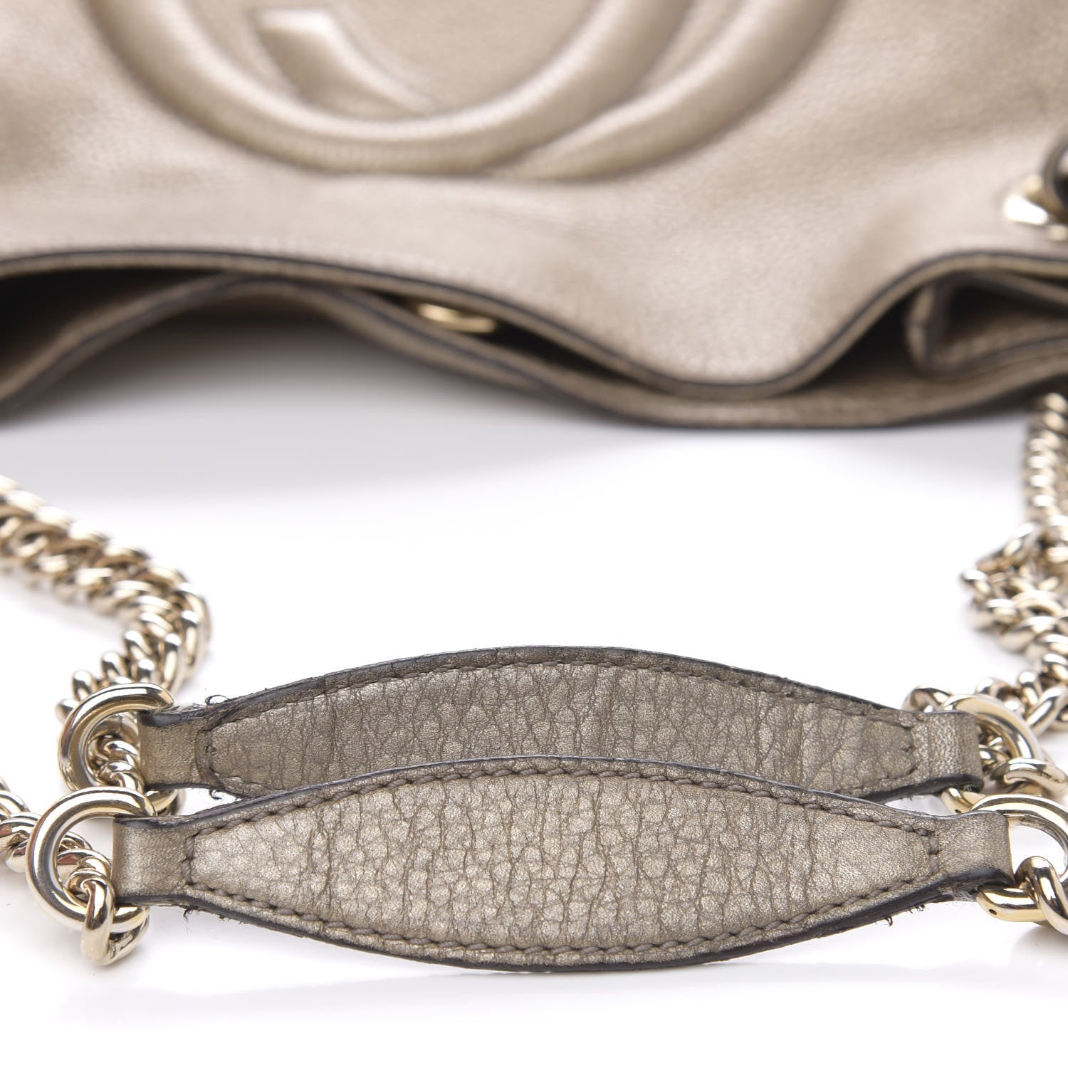 Gucci Metallic Pebbled Calfskin Medium Soho Chain Shoulder Bag Golden Beige 9 of 16