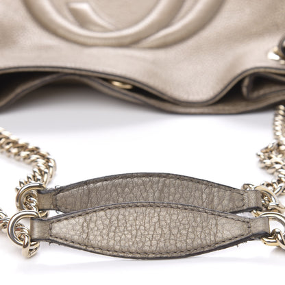 Gucci Metallic Pebbled Calfskin Medium Soho Chain Shoulder Bag Golden Beige 9 of 16