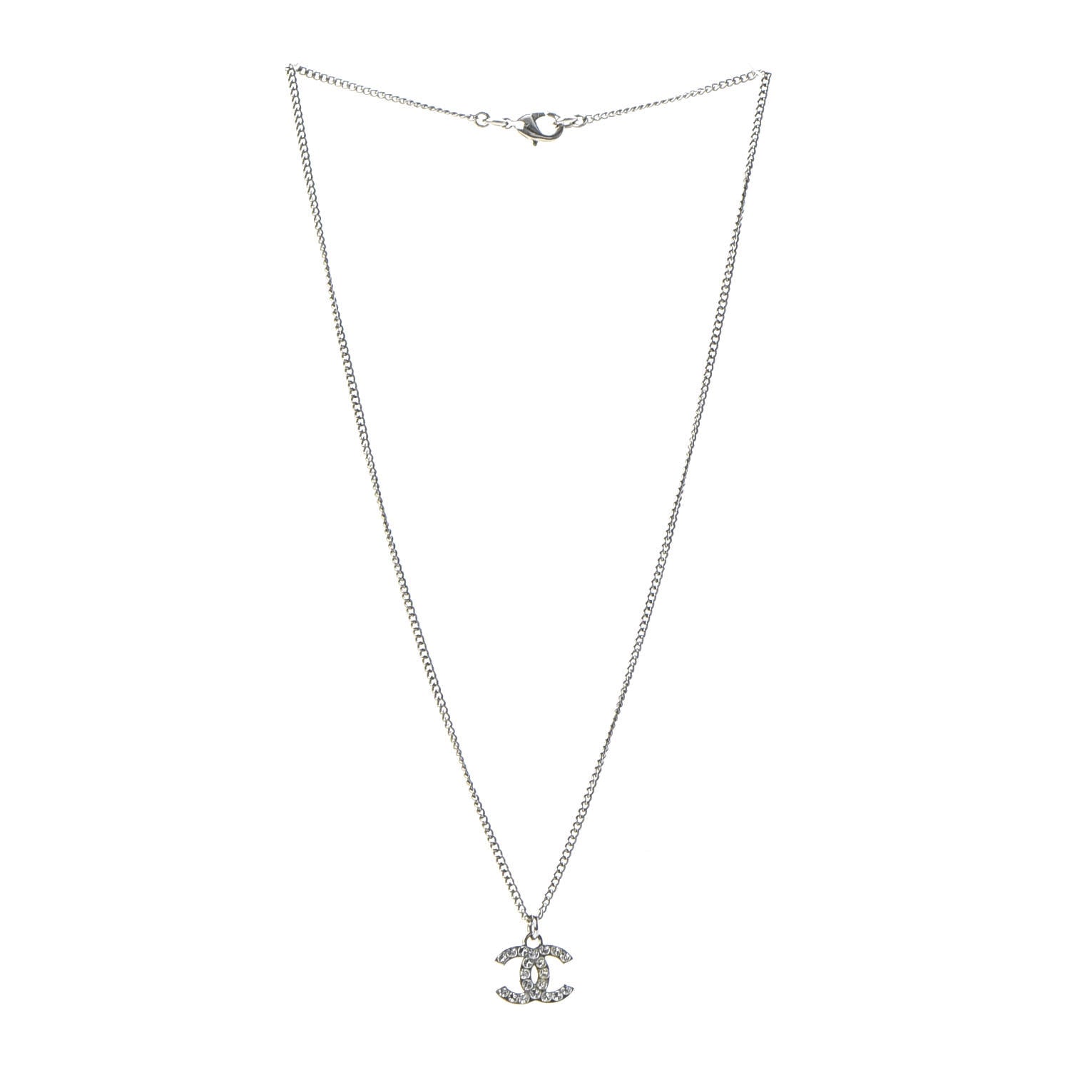 Chanel Crystal Timeless CC Necklace Silver 4 of 7