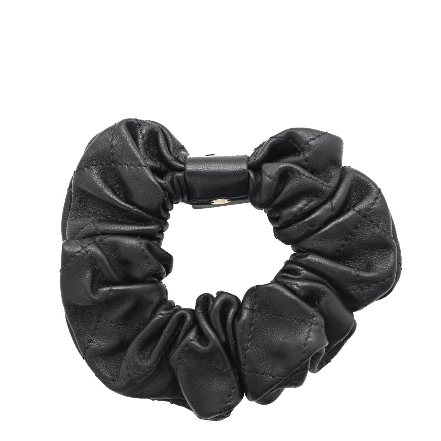 Lambskin Quilted CC Hair Scrunchie Black