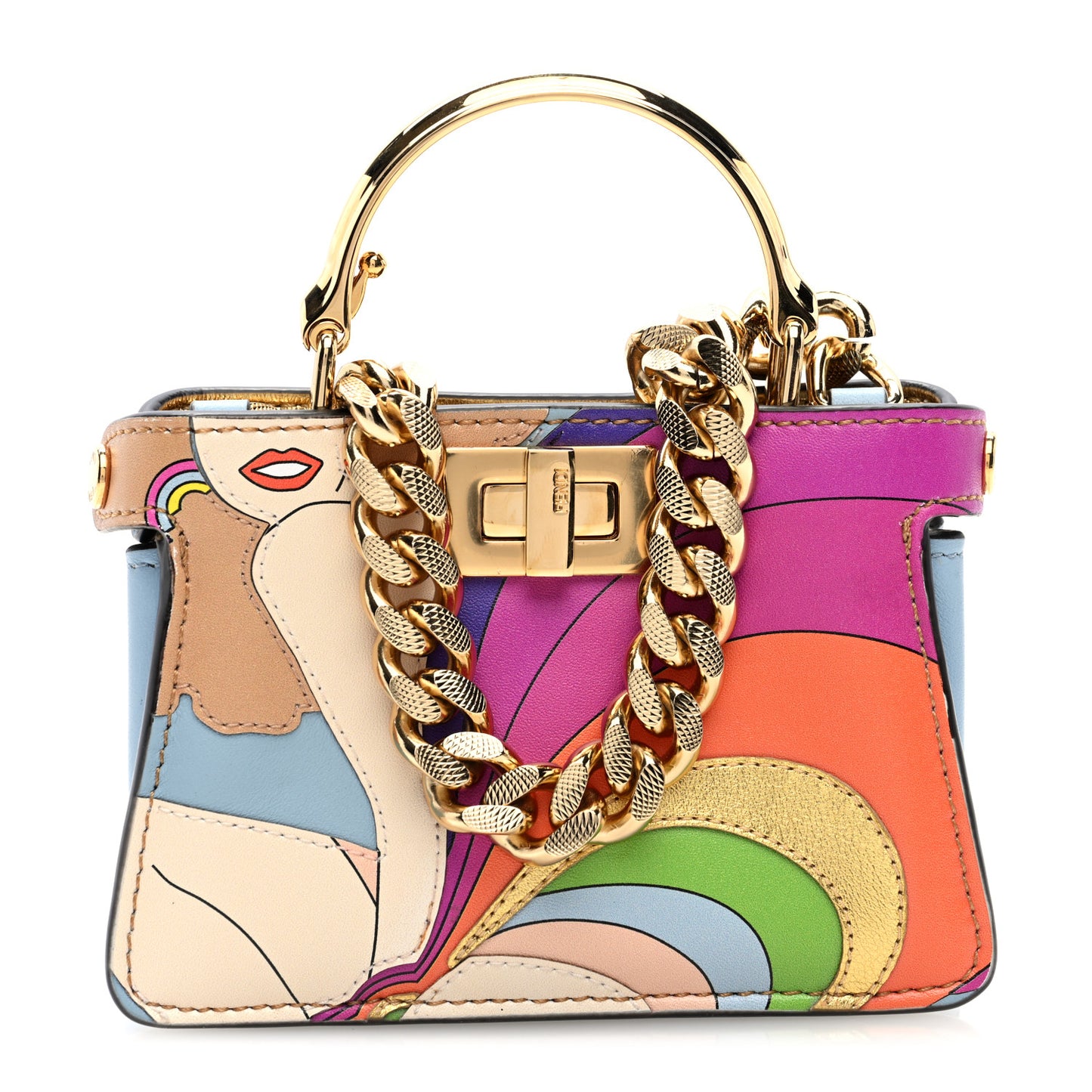 Nappa Rainbow Inlay Nano Peekaboo Maxi Handle Satchel Azzurro Baby Multicolor